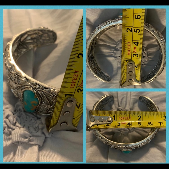 VINTAGE SILVER ARTIFICIAL TURQUOISE BANGLE - Picture 4 of 4